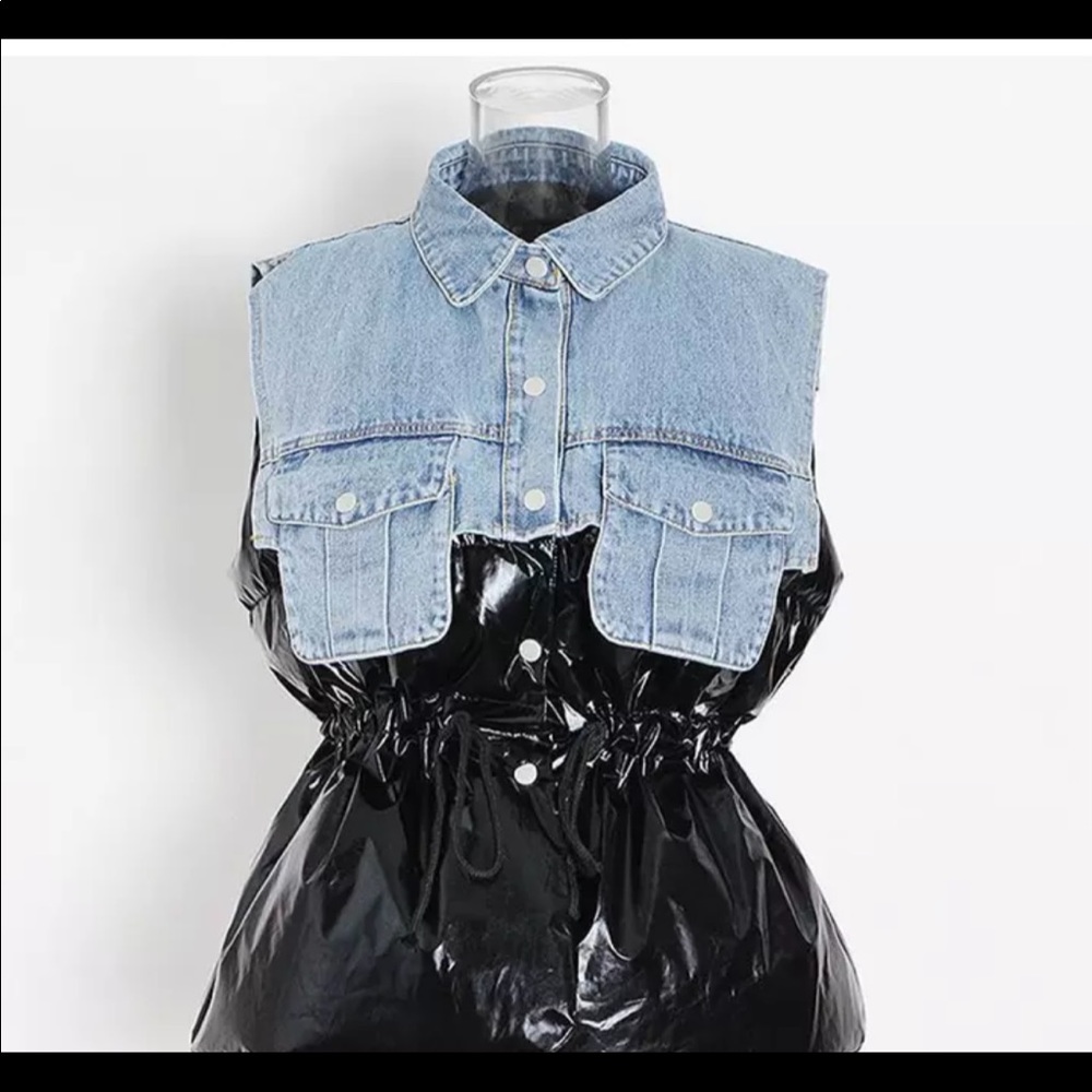 Denim puffer vest